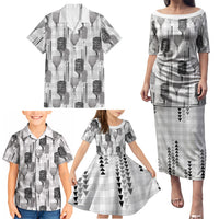 Aloha Hawaii Vintage Kahili Pa'a Lima Family Matching Puletasi and Hawaiian Shirt Palaka Print Hinahina LT7 - Polynesian Pride