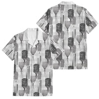 Aloha Hawaii Vintage Kahili Pa'a Lima Family Matching Puletasi and Hawaiian Shirt Palaka Print Hinahina LT7 Dad's Shirt - Short Sleeve Gray - Polynesian Pride