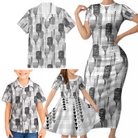 Aloha Hawaii Vintage Kahili Pa'a Lima Family Matching Short Sleeve Bodycon Dress and Hawaiian Shirt Palaka Print Hinahina LT7 - Polynesian Pride