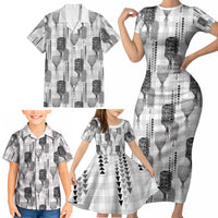 Aloha Hawaii Vintage Kahili Pa'a Lima Family Matching Short Sleeve Bodycon Dress and Hawaiian Shirt Palaka Print Hinahina