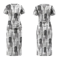 Aloha Hawaii Vintage Kahili Pa'a Lima Family Matching Short Sleeve Bodycon Dress and Hawaiian Shirt Palaka Print Hinahina LT7 Mom's Dress Gray - Polynesian Pride