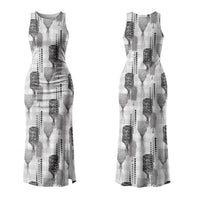 Aloha Hawaii Vintage Kahili Pa'a Lima Family Matching Tank Maxi Dress and Hawaiian Shirt Palaka Print Hinahina LT7 Mom's Dress Gray - Polynesian Pride