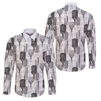 Aloha Hawaii Vintage Kahili Pa'a Lima Family Matching Tank Maxi Dress and Hawaiian Shirt Palaka Print Hinahina LT7 Dad's Shirt - Long Sleeve Gray - Polynesian Pride