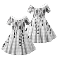 Aloha Hawaii Vintage Kahili Pa'a Lima Family Matching Tank Maxi Dress and Hawaiian Shirt Palaka Print Hinahina LT7 Daughter's Dress Gray - Polynesian Pride