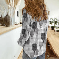 Aloha Hawaii Vintage Kahili Pa'a Lima Women Casual Shirt Palaka Print Hinahina