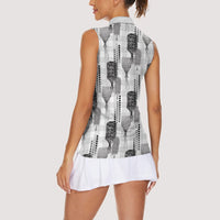 Aloha Hawaii Vintage Kahili Pa'a Lima Women Sleeveless Polo Shirt Palaka Print Hinahina