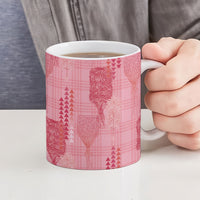 Aloha Hawaii Vintage Kahili Pa'a Lima Ceramic Mug Palaka Print Berry Pink