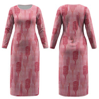 Aloha Hawaii Vintage Kahili Pa'a Lima Couples Matching Long Sleeve Bodycon Dress and Long Sleeve Button Shirt Palaka Print Berry Pink