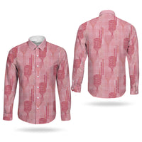Aloha Hawaii Vintage Kahili Pa'a Lima Couples Matching Short Sleeve Bodycon Dress and Long Sleeve Button Shirt Palaka Print Berry Pink LT7 - Polynesian Pride