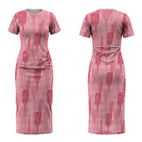 Aloha Hawaii Vintage Kahili Pa'a Lima Couples Matching Short Sleeve Bodycon Dress and Long Sleeve Button Shirt Palaka Print Berry Pink LT7 - Polynesian Pride