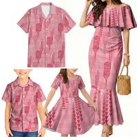 Aloha Hawaii Vintage Kahili Pa'a Lima Family Matching Mermaid Dress and Hawaiian Shirt Palaka Print Berry Pink LT7 - Polynesian Pride