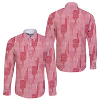 Aloha Hawaii Vintage Kahili Pa'a Lima Family Matching Off Shoulder Maxi Dress and Hawaiian Shirt Palaka Print Berry Pink LT7 Dad's Shirt - Long Sleeve Pink - Polynesian Pride