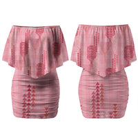 Aloha Hawaii Vintage Kahili Pa'a Lima Family Matching Off Shoulder Short Dress and Hawaiian Shirt Palaka Print Berry Pink LT7 Mom's Dress Pink - Polynesian Pride