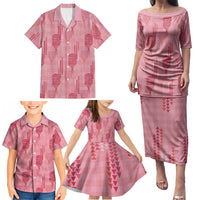 Aloha Hawaii Vintage Kahili Pa'a Lima Family Matching Puletasi and Hawaiian Shirt Palaka Print Berry Pink LT7 - Polynesian Pride