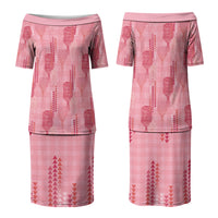 Aloha Hawaii Vintage Kahili Pa'a Lima Family Matching Puletasi and Hawaiian Shirt Palaka Print Berry Pink LT7 Mom's Dress Pink - Polynesian Pride