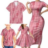 Aloha Hawaii Vintage Kahili Pa'a Lima Family Matching Short Sleeve Bodycon Dress and Hawaiian Shirt Palaka Print Berry Pink LT7 - Polynesian Pride