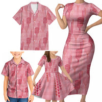 Aloha Hawaii Vintage Kahili Pa'a Lima Family Matching Short Sleeve Bodycon Dress and Hawaiian Shirt Palaka Print Berry Pink