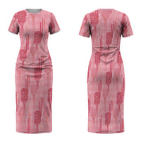 Aloha Hawaii Vintage Kahili Pa'a Lima Family Matching Short Sleeve Bodycon Dress and Hawaiian Shirt Palaka Print Berry Pink LT7 Mom's Dress Pink - Polynesian Pride