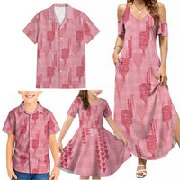 Aloha Hawaii Vintage Kahili Pa'a Lima Family Matching Summer Maxi Dress and Hawaiian Shirt Palaka Print Berry Pink LT7 - Polynesian Pride