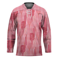 Aloha Hawaii Vintage Kahili Pa'a Lima Hockey Jersey Palaka Print Berry Pink