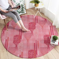 Aloha Hawaii Vintage Kahili Pa'a Lima Round Carpet Palaka Print Berry Pink