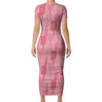 Aloha Hawaii Vintage Kahili Pa'a Lima Short Sleeve Bodycon Dress Palaka Print Berry Pink