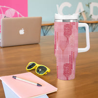 Aloha Hawaii Vintage Kahili Pa'a Lima Tumbler With Handle Palaka Print Berry Pink