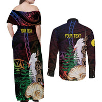 New Caledonia Kanaky Personalized Couples Matching Off Shoulder Maxi Dress and Long Sleeve Button Shirt Kagu Bird Emblem - Polynesian Pride