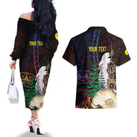 New Caledonia Kanaky Personalized Couples Matching Off The Shoulder Long Sleeve Dress and Hawaiian Shirt Kagu Bird Emblem - Polynesian Pride