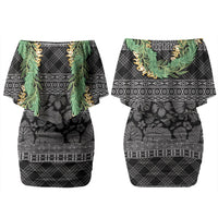Hawai'i Paniolo Maile Twisted Lei Couples Matching Off Shoulder Short Dress and Long Sleeve Button Shirt Obsidian Black LT7 - Polynesian Pride