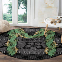 Hawai'i Paniolo Maile Twisted Lei Round Carpet Obsidian Black LT7 - Polynesian Pride