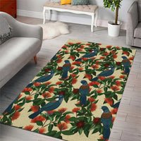 New Zealand Christmas Area Rug Romantic Tui Birds on Pohutukawa - Ivory - Polynesian Pride