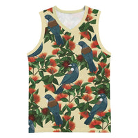 New Zealand Christmas Basketball Jersey Romantic Tui Birds on Pohutukawa - Ivory - Polynesian Pride