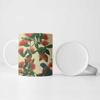 New Zealand Christmas Ceramic Mug Romantic Tui Birds on Pohutukawa - Ivory - Polynesian Pride