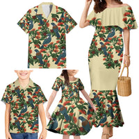 New Zealand Christmas Family Matching Mermaid Dress and Hawaiian Shirt Romantic Tui Birds on Pohutukawa - Ivory - Polynesian Pride