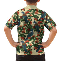 New Zealand Christmas Family Matching Off Shoulder Maxi Dress and Hawaiian Shirt Romantic Tui Birds on Pohutukawa - Ivory LT7 - Polynesian Pride