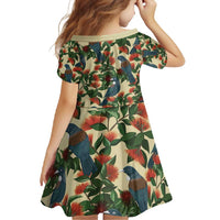 New Zealand Christmas Family Matching Off Shoulder Maxi Dress and Hawaiian Shirt Romantic Tui Birds on Pohutukawa - Ivory LT7 - Polynesian Pride