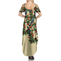 New Zealand Christmas Family Matching Summer Maxi Dress and Hawaiian Shirt Romantic Tui Birds on Pohutukawa - Ivory - Polynesian Pride