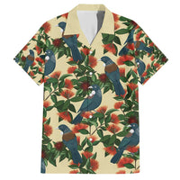 New Zealand Christmas Hawaiian Shirt Romantic Tui Birds on Pohutukawa - Ivory - Polynesian Pride