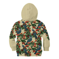 New Zealand Christmas Kid Hoodie Romantic Tui Birds on Pohutukawa - Ivory - Polynesian Pride