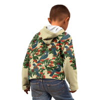 New Zealand Christmas Kid Hoodie Romantic Tui Birds on Pohutukawa - Ivory - Polynesian Pride