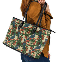 New Zealand Christmas Leather Tote Bag Romantic Tui Birds on Pohutukawa - Ivory - Polynesian Pride