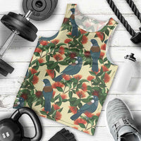 New Zealand Christmas Men Tank Top Romantic Tui Birds on Pohutukawa - Ivory - Polynesian Pride