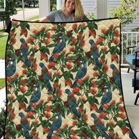 New Zealand Christmas Quilt Romantic Tui Birds on Pohutukawa - Ivory - Polynesian Pride