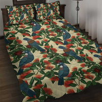 New Zealand Christmas Quilt Bed Set Romantic Tui Birds on Pohutukawa - Ivory - Polynesian Pride