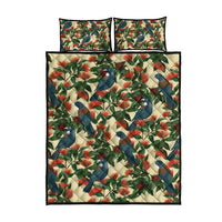 New Zealand Christmas Quilt Bed Set Romantic Tui Birds on Pohutukawa - Ivory - Polynesian Pride