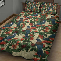 New Zealand Christmas Quilt Bed Set Romantic Tui Birds on Pohutukawa - Ivory - Polynesian Pride