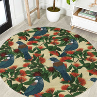 New Zealand Christmas Round Carpet Romantic Tui Birds on Pohutukawa - Ivory - Polynesian Pride