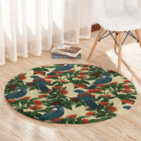 New Zealand Christmas Round Carpet Romantic Tui Birds on Pohutukawa - Ivory - Polynesian Pride