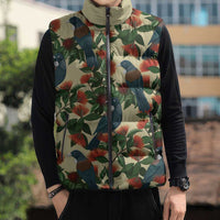 New Zealand Christmas Sleeveless Puffer Jacket Romantic Tui Birds on Pohutukawa - Ivory - Polynesian Pride